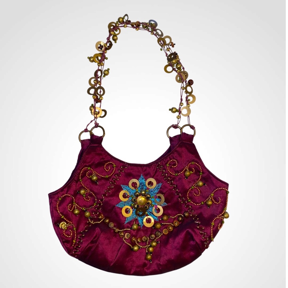 Purple Ornate Shoulder Bag with Gold Chain by Maggi B